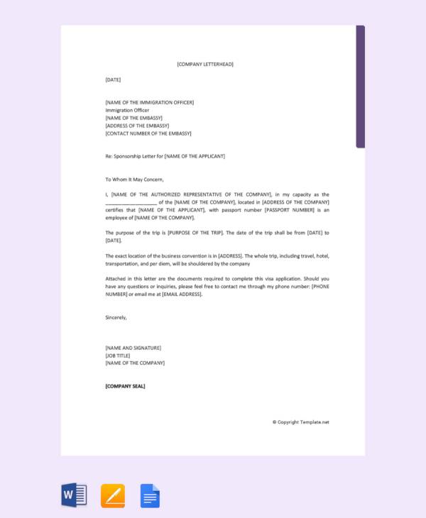 free sponsorship letter for visa from company
