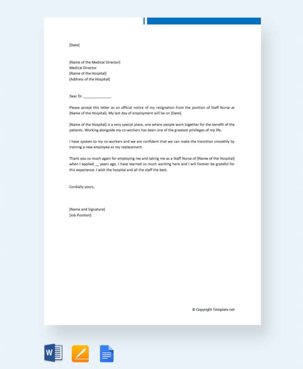 free staff nurse resignation letter