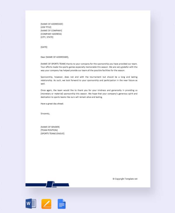 free successful sports sponsorship letter