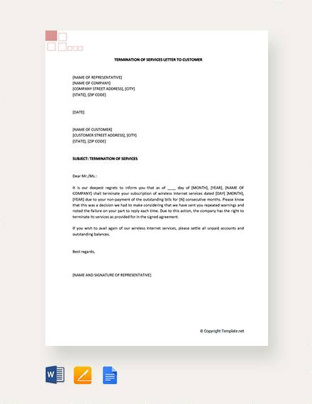 free termination of services letter to customer