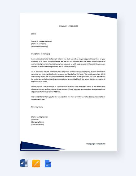 free termination of services letter to supplier