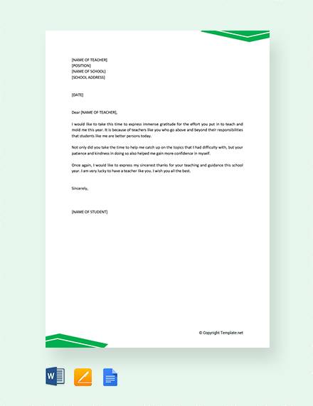 Free 10 Printable Thank You Letter To Teacher In Pdf Ms Word Pages Google Docs