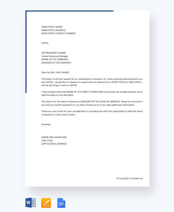 free unpaid leave of absence letter