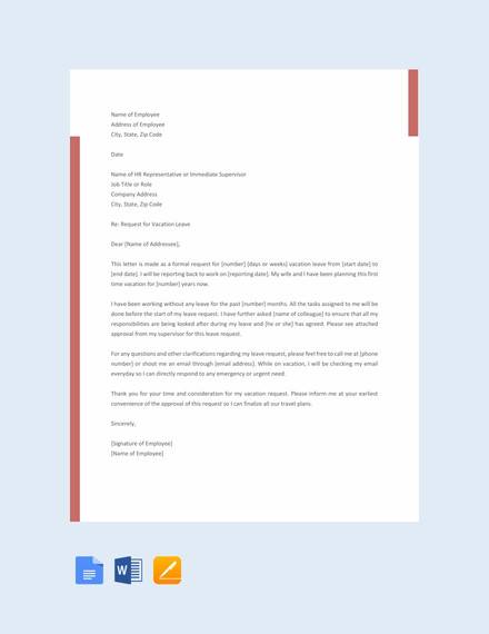 free vacation request letter template