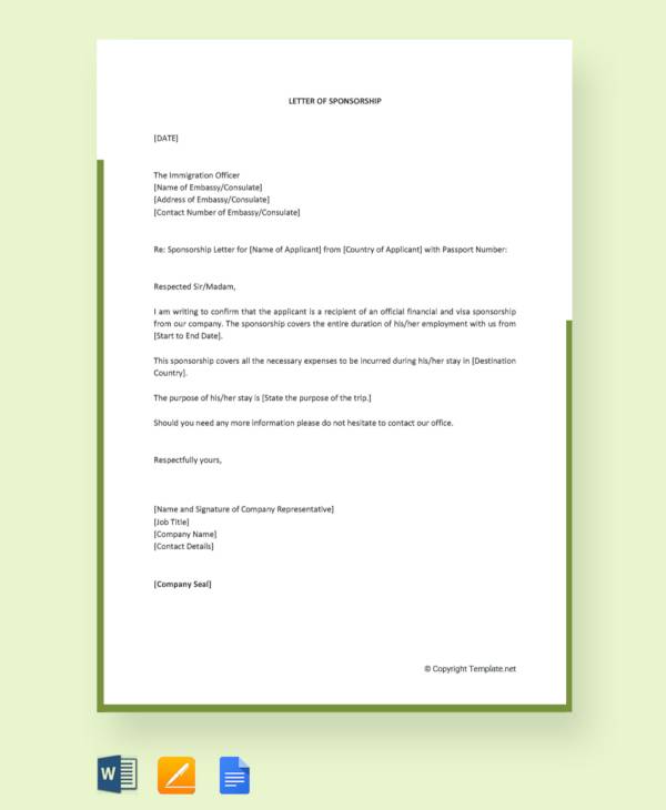 FREE 12+ Sample Visa Sponsorship Letter Templates in PDF MS Word