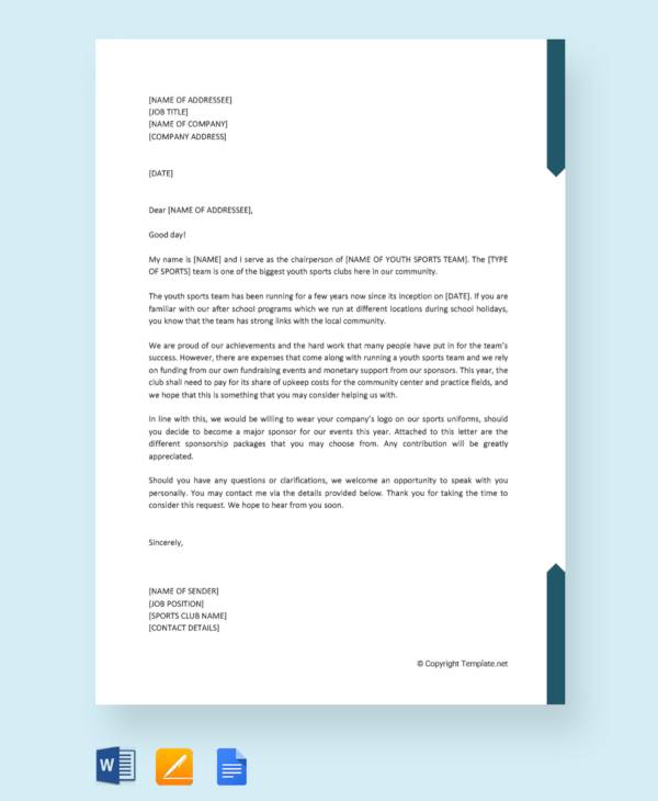 youth invitation program letter for Letter Sponsorship Sports PDF, Pages  Word, 10 Apple   Samples