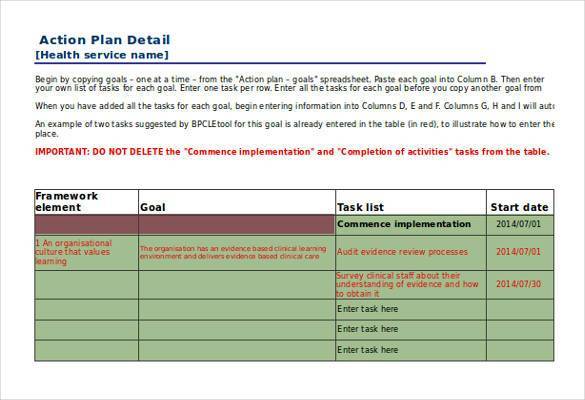 sample action plan template excel