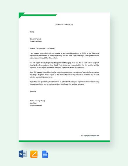 internship acceptance letter from company to student