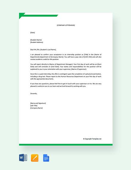 FREE 15 Sample Internship Acceptance Letter Templates In PDF Word 