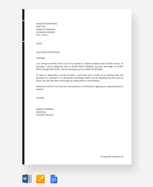 leave of absence letter for family reasons