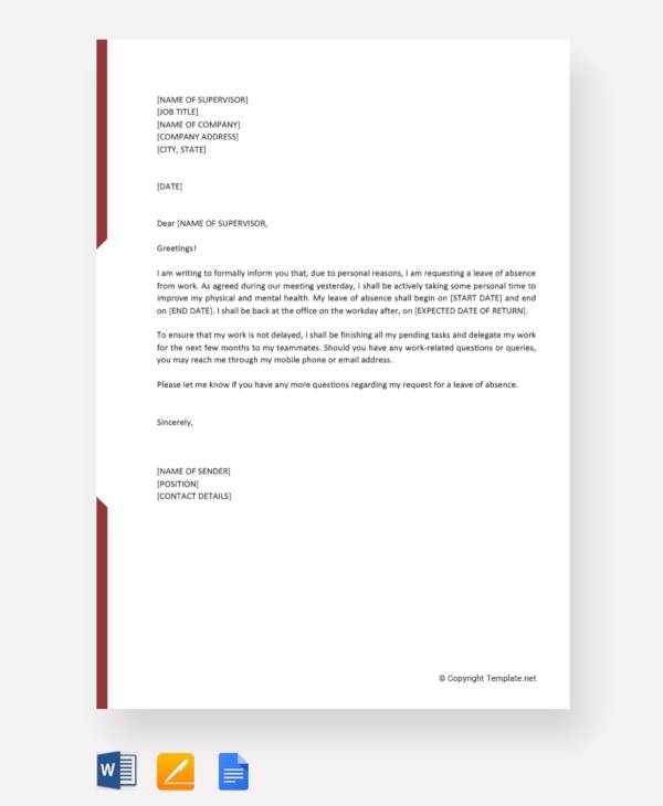 leave of absence letter for personal reasons