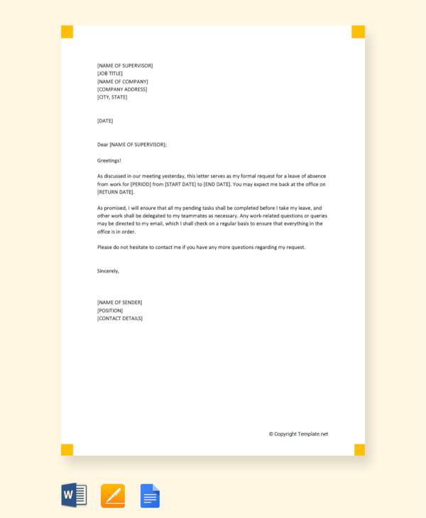 FREE 17+ Leave of Absence Letter Templates in Word, Google Docs, Pages, PDF