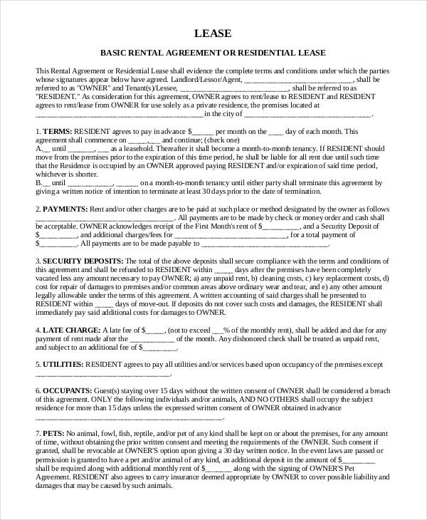 month to month room rental agreement form