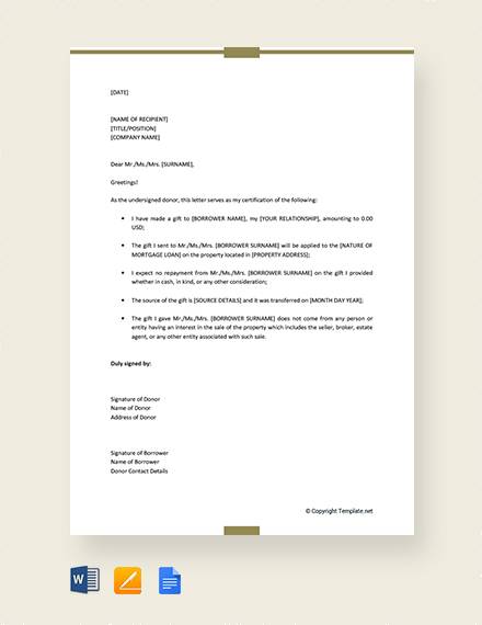 mortgage gift letter template