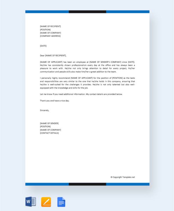 personal letter of recommendation for a job
