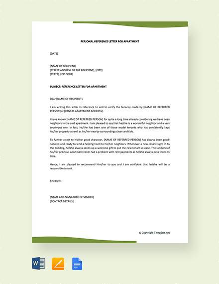 personal reference letter for apartment