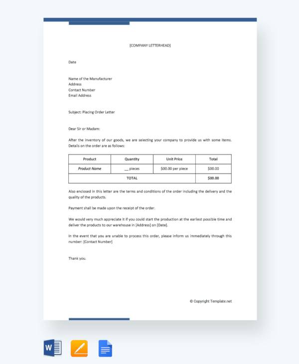 Work Order Letter Format In Word