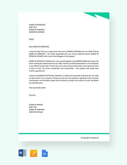 professional reference letter for apartment application