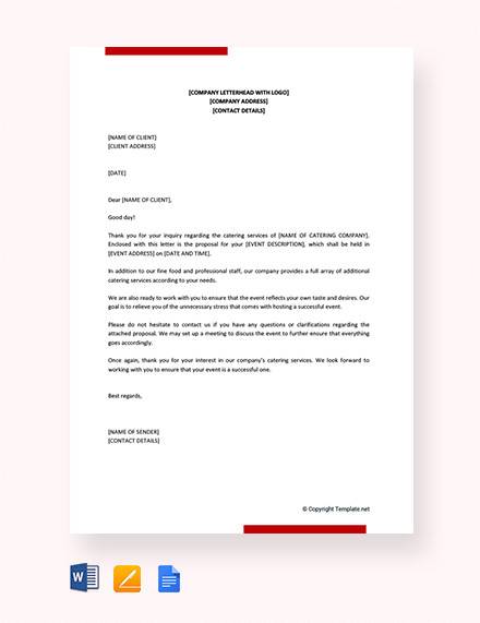 application letter to provide catering services