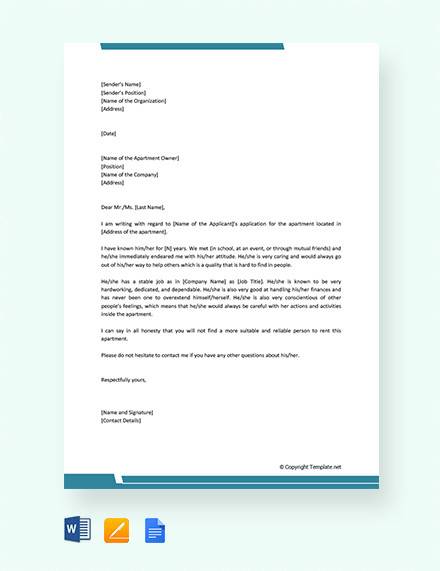 reference letter for apartment