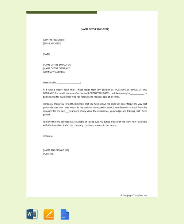 Resignation Letter Due To Health Problem from images.sampletemplates.com