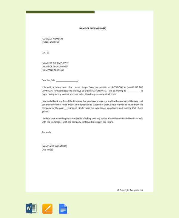 FREE 10 Sample Resignation Letter For Family Reasons In Apple Pages 