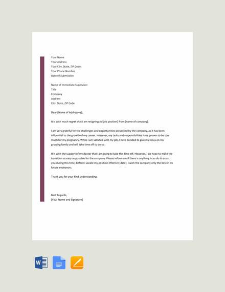 resignation letter template due to pregnancy