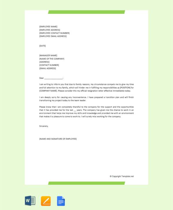 reason work resign Letter  Reasons  10 DOC Family Sample Resignation for