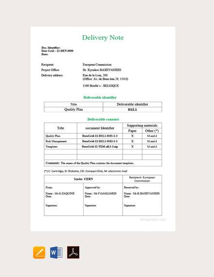 FREE 36 Sample Delivery Note Templates In MS Word Numbers Pages 