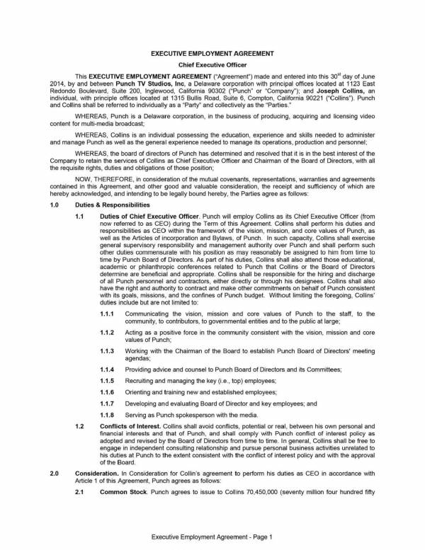 sample executive employment agreement 1