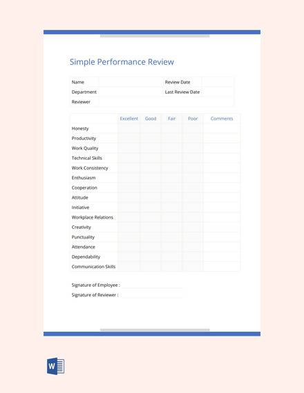 sample performance review template
