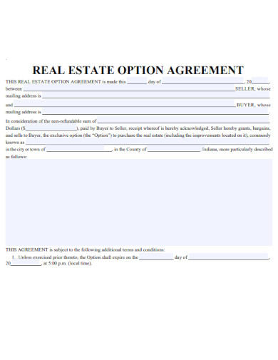 sample real estate option agreement document