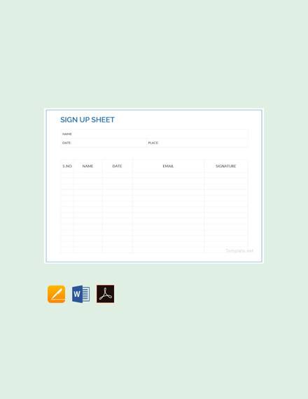 sample sign up sheet template