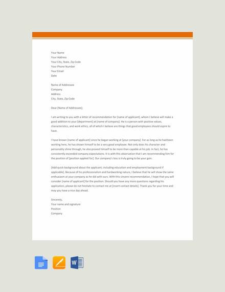 FREE 11  Sample Recommendation Letter Templates in PDF MS Word