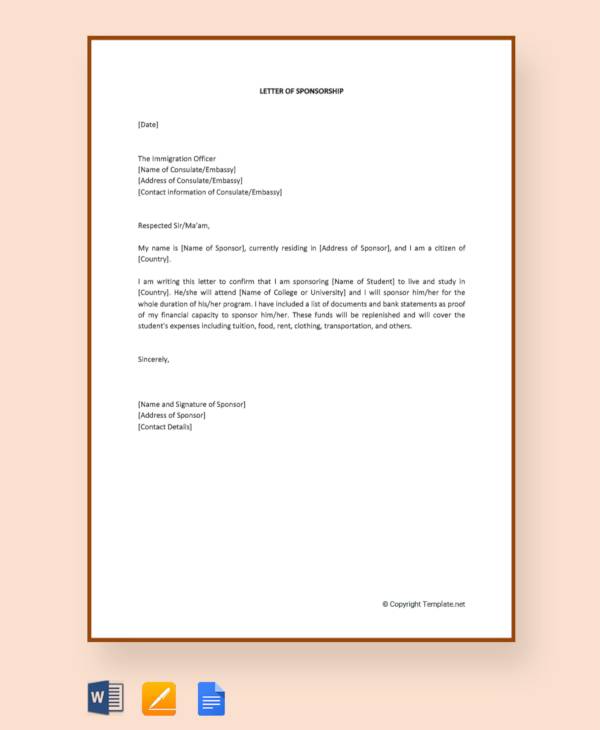 Free 12 Sample Visa Sponsorship Letter Templates In Pdf Ms Word Google Docs Pages