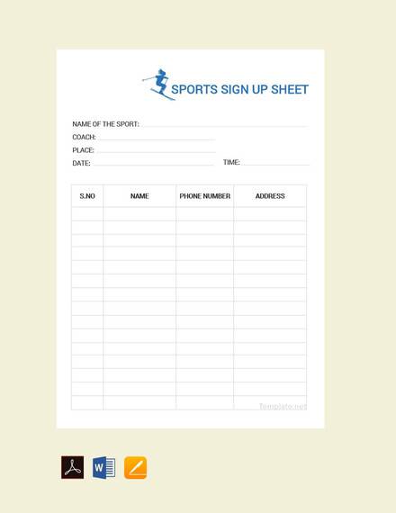 sports sign up sheet template