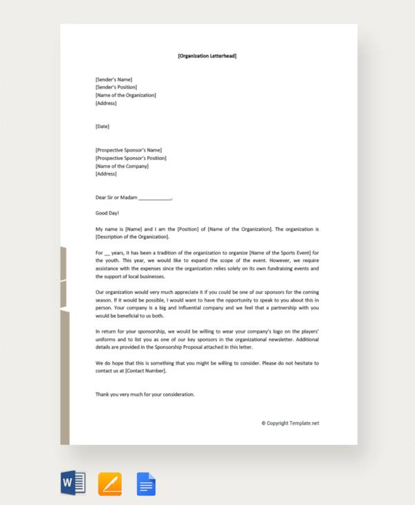 sports sponsorship letter