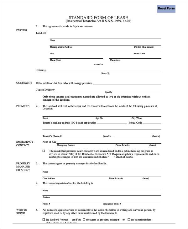 standard month to month lease form