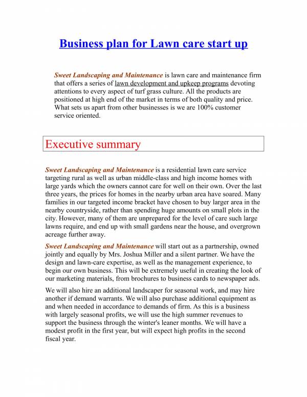 Lawn Care Business Plan Template Free