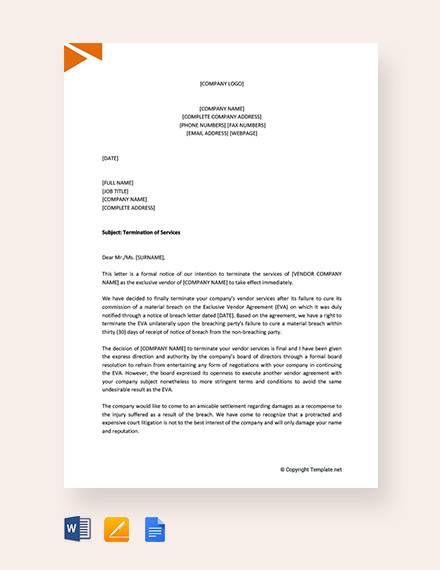 termination of services letter to vendor