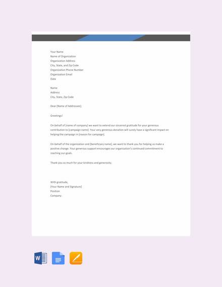 thank you letter for donation template
