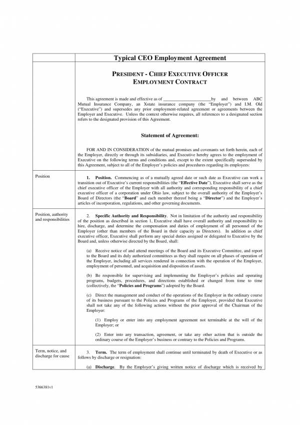 typical ceo employment agreement template 01