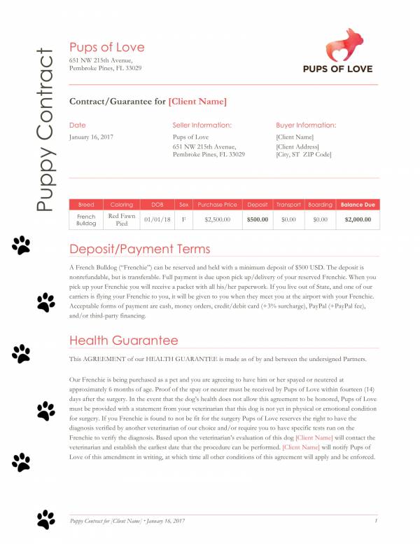 FREE 11+ Puppy Sales Contract Templates in PDF MS Word