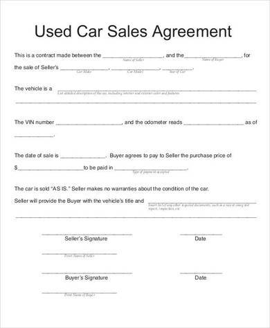 used car sales contract