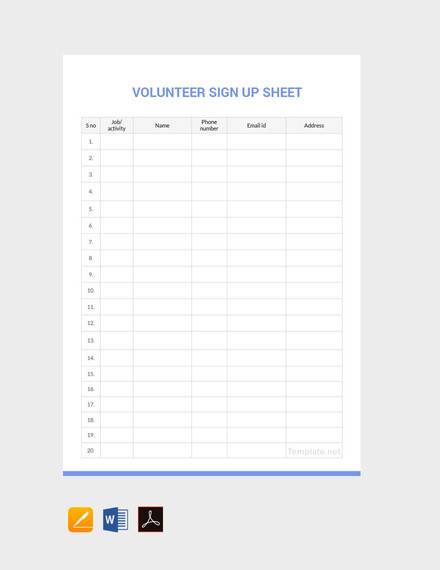 volunteer sign up sheet template