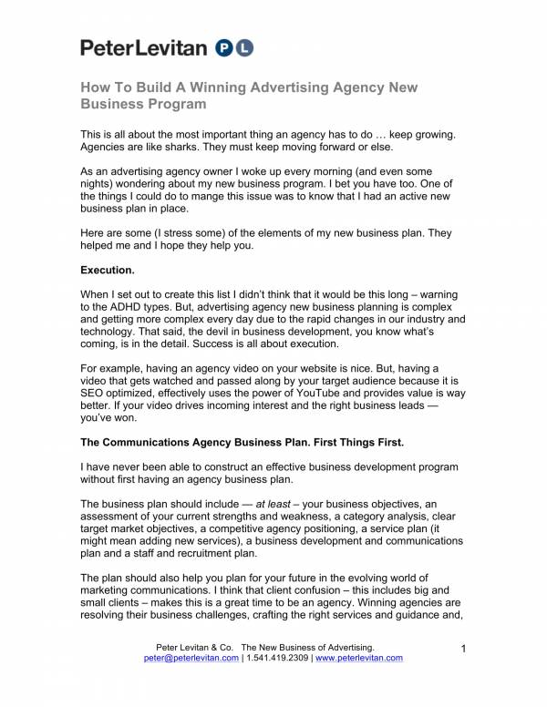 winning advertising agency new business plan program 1