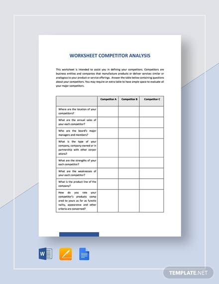 worksheet competitor analysis template