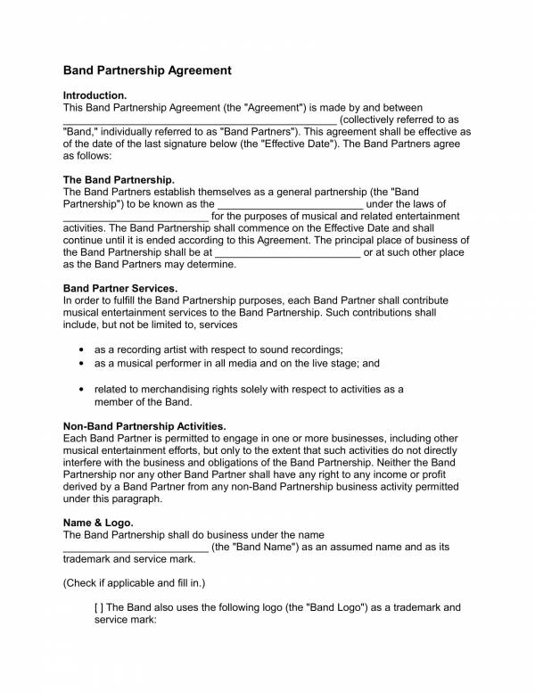 band partnership contract template 1