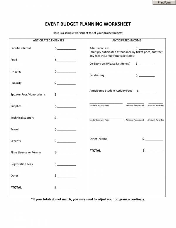 event budget planning and proposal worksheet 1