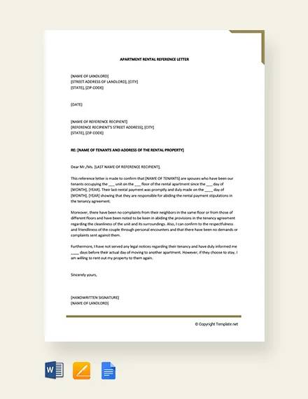 free apartment rental reference letter